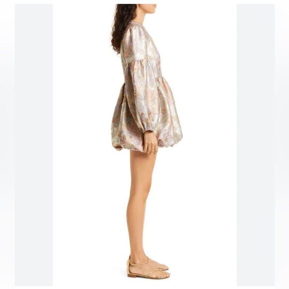 Mille Giselle Pink Brocade Bubble Long Sleeve Mini Dress small NWT $398 - Picture 8 of 9